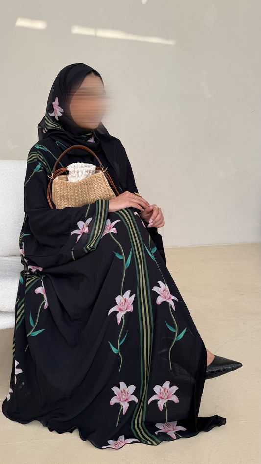 Lily Blush - Floral Chiffon Abayas for Summer – Lightweight & Flowy Modest Wear