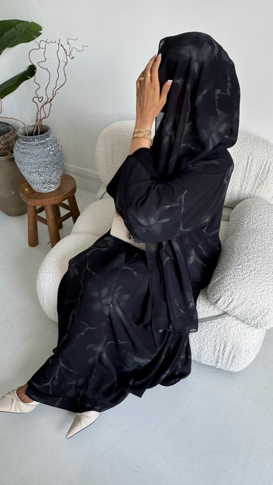 Noir Smoke - Floral Chiffon Abayas for Summer – Lightweight & Flowy Modest Wear