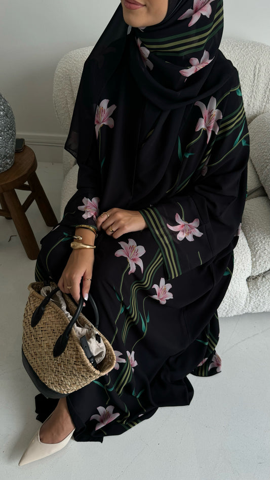 Lily Blush - Floral Chiffon Abayas for Summer – Lightweight & Flowy Modest Wear